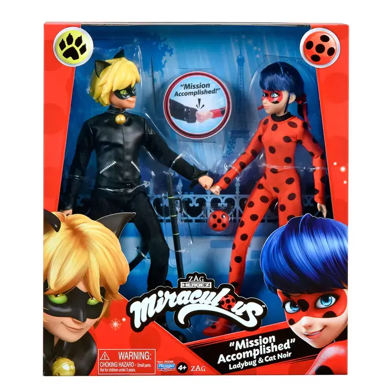 Set Papusi Miraculous Buburuza, Ladybug si Cat Noir 30cm